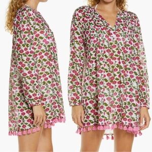 Roller Rabbit Dakini Floral Ziva Long Sleeve Cover Up Tunic Top Dress Large NEW